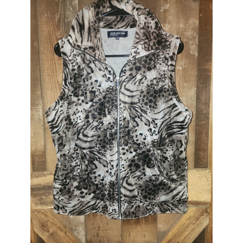 Jones New York Chocolate Brown Leopard Print Vest Large Granola Mob Wife Style